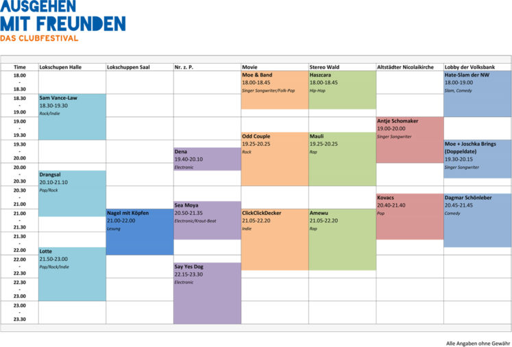 Spielplan Spielplan Ausgehen mit Freunden - Bielefelds neues Clubfestival