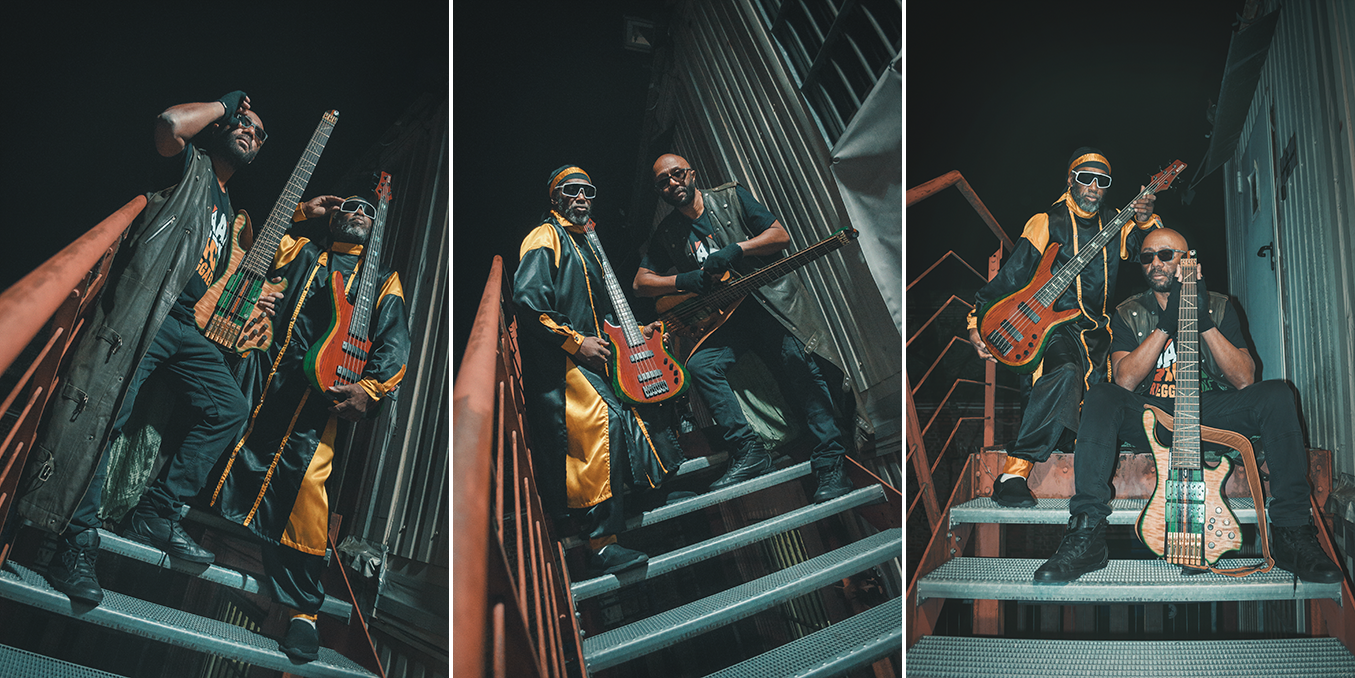 Fotoshooting mit Amlak 'Am-BASS-Ador' Tafari (Steel Pulse) und Michael 'Megahbass' Fletcher (Alborosie) - Motiv 1, die Treppe